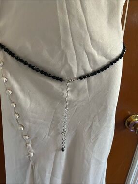 Faceted Black Beaded Waist Chain with Silver Extender